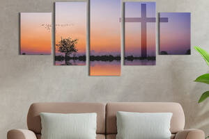 Модульная картина из 5 частей на холсте KIL Art Крест на берегу 162x80 см (468-52)