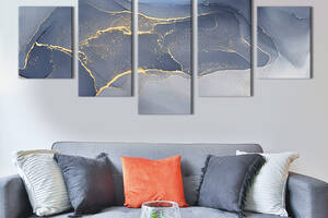Модульная картина из 5 частей на холсте KIL Art Лазурный мрамор с золотой россыпью 112x54 см (47-52)