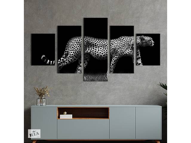 Модульная картина из 5 частей на холсте KIL Art Леопард в профиль 162x80 см (147-52)