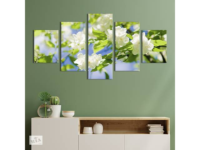 Модульная картина из 5 частей на холсте KIL Art Летный цвет яблони 187x94 см (226-52)