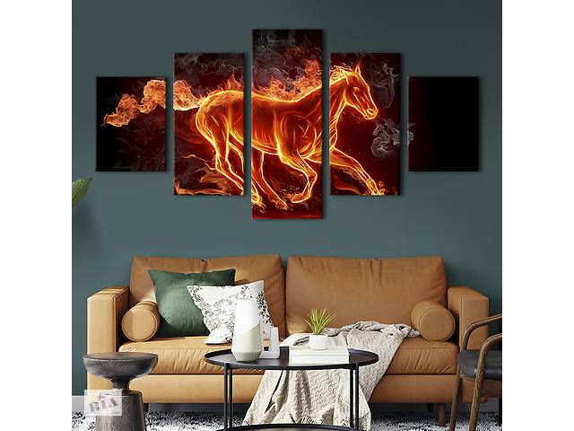 Модульная картина из 5 частей на холсте KIL Art Лошадь из пламени 112x54 см (133-52)