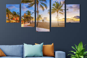 Модульная картина из 5 частей на холсте KIL Art Лучший пляж Флориды 162x80 см (391-52)
