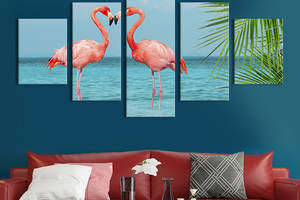 Модульная картина из 5 частей на холсте KIL Art Любовь розовых фламинго 162x80 см (187-52)