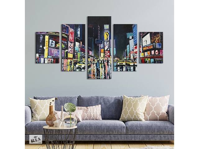 Модульная картина из 5 частей на холсте KIL Art Людная площадь Таймс-сквер в Нью-Йорке 162x80 см (373-52)