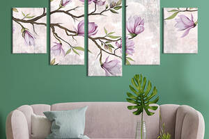 Модульная картина из 5 частей на холсте KIL Art Магнолия - чарующий цветок 162x80 см (270-52)