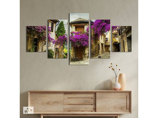 Модульная картина из 5 частей на холсте KIL Art Маленькая цветущая улица Прованса 162x80 см (330-52)