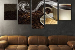 Модульная картина из 5 частей на холсте KIL Art Манящий аромат кофе 187x94 см (274-52)