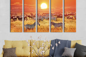 Модульная картина из 5 частей на холсте KIL Art Многочисленное стадо антилоп и зебр 132x80 см (190-51)