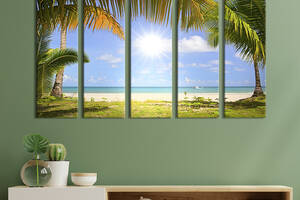 Модульная картина из 5 частей на холсте KIL Art Морской пляж и пальмы 155x95 см (411-51)