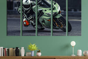 Модульная картина из 5 частей на холсте KIL Art Мотоцикл Kawasaki Ninja в движении 155x95 см (121-51)