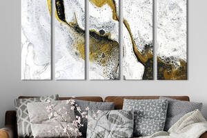 Модульная картина из 5 частей на холсте KIL Art Мрамор белого цвета с золотом 132x80 см (31-51)