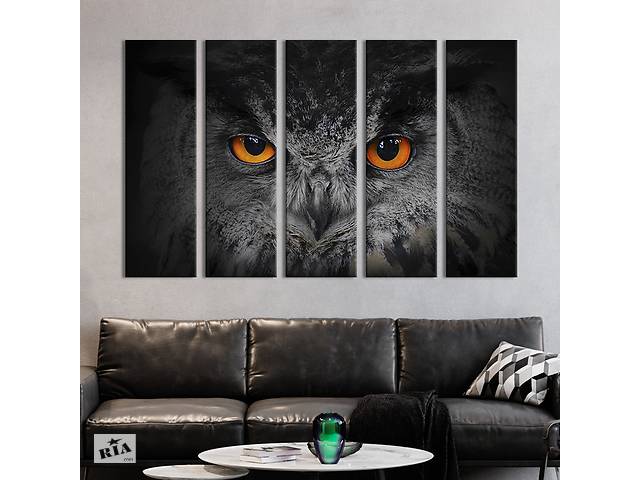 Модульная картина из 5 частей на холсте KIL Art Мудрый взгляд совы 155x95 см (139-51)