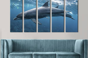 Модульная картина из 5 частей на холсте KIL Art Милые дельфины 87x50 см (205-51)