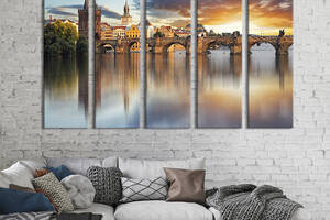 Модульная картина из 5 частей на холсте KIL Art Мистический Карлов мост в Праге 132x80 см (346-51)