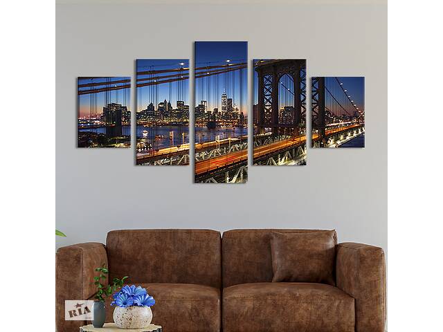 Модульная картина из 5 частей на холсте KIL Art На вечернем Бруклинском мосту 187x94 см (347-52)