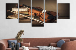 Модульная картина из 5 частей на холсте KIL Art Натюрморт скрипка и смычок 112x54 см (508-52)