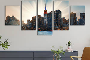 Модульная картина из 5 частей на холсте KIL Art Небоскрёб Нью-Йорка Эмпайр-Стейт-Билдинг 112x54 см (338-52)