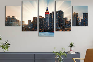 Модульная картина из 5 частей на холсте KIL Art Небоскрёб Нью-Йорка Эмпайр-Стейт-Билдинг 187x94 см (338-52)
