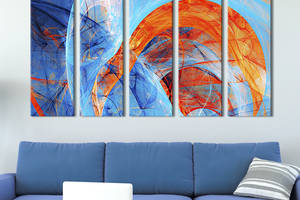 Модульная картина из 5 частей на холсте KIL Art Необычная сине-оранжевая абстракция 132x80 см (56-51)