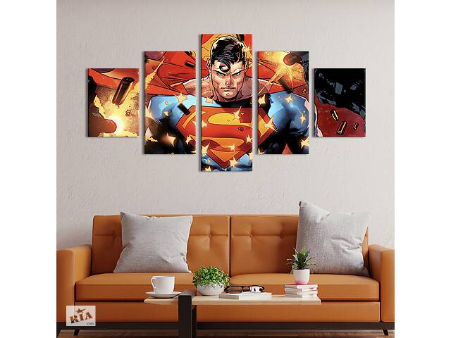 Модульная картина из 5 частей на холсте KIL Art Непобедимый герой Супермен 162x80 см (750-52)