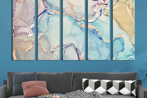 Модульная картина из 5 частей на холсте KIL Art Нежная розового-голубая мраморная текстура 155x95 см (59-51)