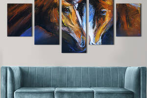 Модульная картина из 5 частей на холсте KIL Art Нежность влюбленных коней 162x80 см (164-52)