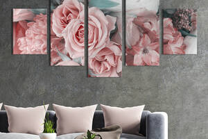 Модульная картина из 5 частей на холсте KIL Art Нежно-розовый букет 162x80 см (254-52)