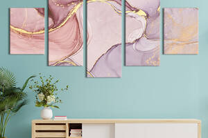 Модульная картина из 5 частей на холсте KIL Art Нежно-розовый мрамор 162x80 см (45-52)