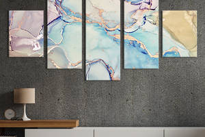Модульная картина из 5 частей на холсте KIL Art Нежный розово-голубой мрамор с золотом 187x94 см (59-52)
