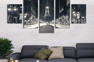 Модульная картина из 5 частей на холсте KIL Art Ночь на улице мегаполиса 162x80 см (380-52)