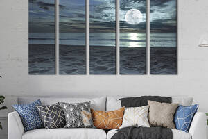 Модульная картина из 5 частей на холсте KIL Art Ночь на берегу океана 155x95 см (407-51)