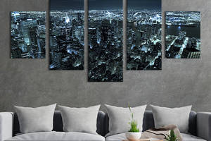 Модульная картина из 5 частей на холсте KIL Art Ночные высотки Нью-Йорка 162x80 см (314-52)