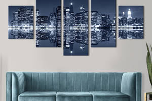 Модульная картина из 5 частей на холсте KIL Art Ночные небоскрёбы Бруклина в Нью-Йорке 187x94 см (362-52)