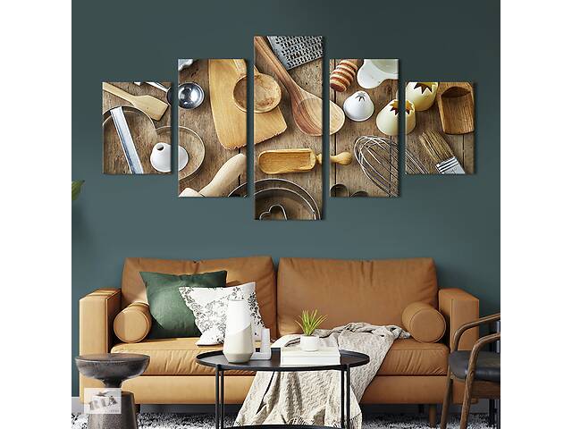 Модульная картина из 5 частей на холсте KIL Art Новый кухонный инвентарь 187x94 см (284-52)