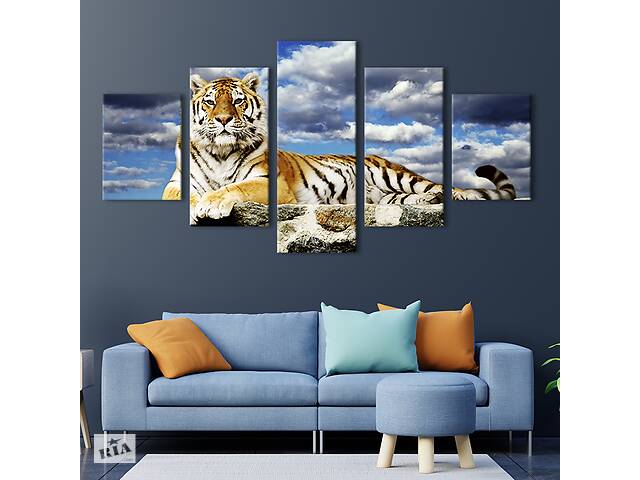 Модульная картина из 5 частей на холсте KIL Art Облачное небо и тигр 187x94 см (131-52)