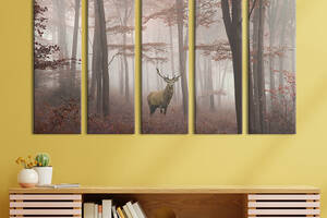 Модульная картина из 5 частей на холсте KIL Art Одинокий олень среди высоких деревьев 155x95 см (167-51)