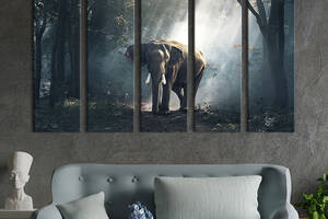 Модульная картина из 5 частей на холсте KIL Art Одинокий слон в лесу 132x80 см (198-51)