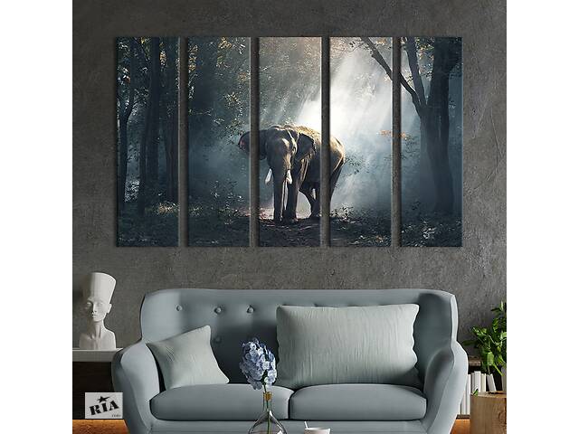 Модульная картина из 5 частей на холсте KIL Art Одинокий слон в лесу 87x50 см (198-51)