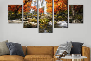 Модульная картина из 5 частей на холсте KIL Art Огненно-оранжевый водопад 162x80 см (586-52)