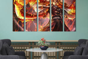 Модульная картина из 5 частей на холсте KIL Art Огненноволосый Кёджуро Ренгоку 155x95 см (724-51)