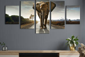 Модульная картина из 5 частей на холсте KIL Art Огромный слон 162x80 см (135-52)