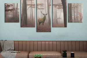 Модульная картина из 5 частей на холсте KIL Art Олень и лес в тумане 162x80 см (167-52)