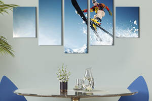 Модульная картина из 5 частей на холсте KIL Art Опасный прыжок лыжника 112x54 см (493-52)