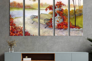 Модульная картина из 5 частей на холсте KIL Art Осенняя лавочка в парке 155x95 см (322-51)