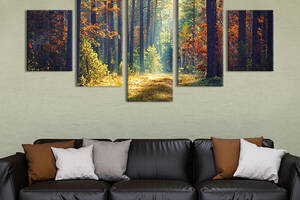Модульная картина из 5 частей на холсте KIL Art Осенний солнечный лес 162x80 см (615-52)