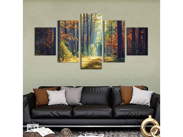 Модульная картина из 5 частей на холсте KIL Art Осенний солнечный лес 162x80 см (615-52)