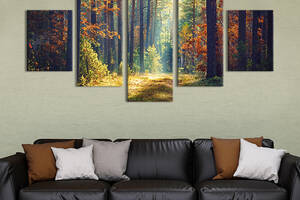 Модульная картина из 5 частей на холсте KIL Art Осенний солнечный лес 112x54 см (615-52)