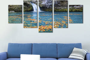 Модульная картина из 5 частей на холсте KIL Art Осенние листья в водопаде 162x80 см (625-52)