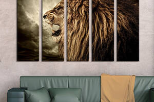 Модульная картина из 5 частей на холсте KIL Art Оскал льва 155x95 см (142-51)