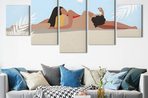 Модульная картина из 5 частей на холсте KIL Art Отдыхающая пара на пляже 162x80 см (MK53607)